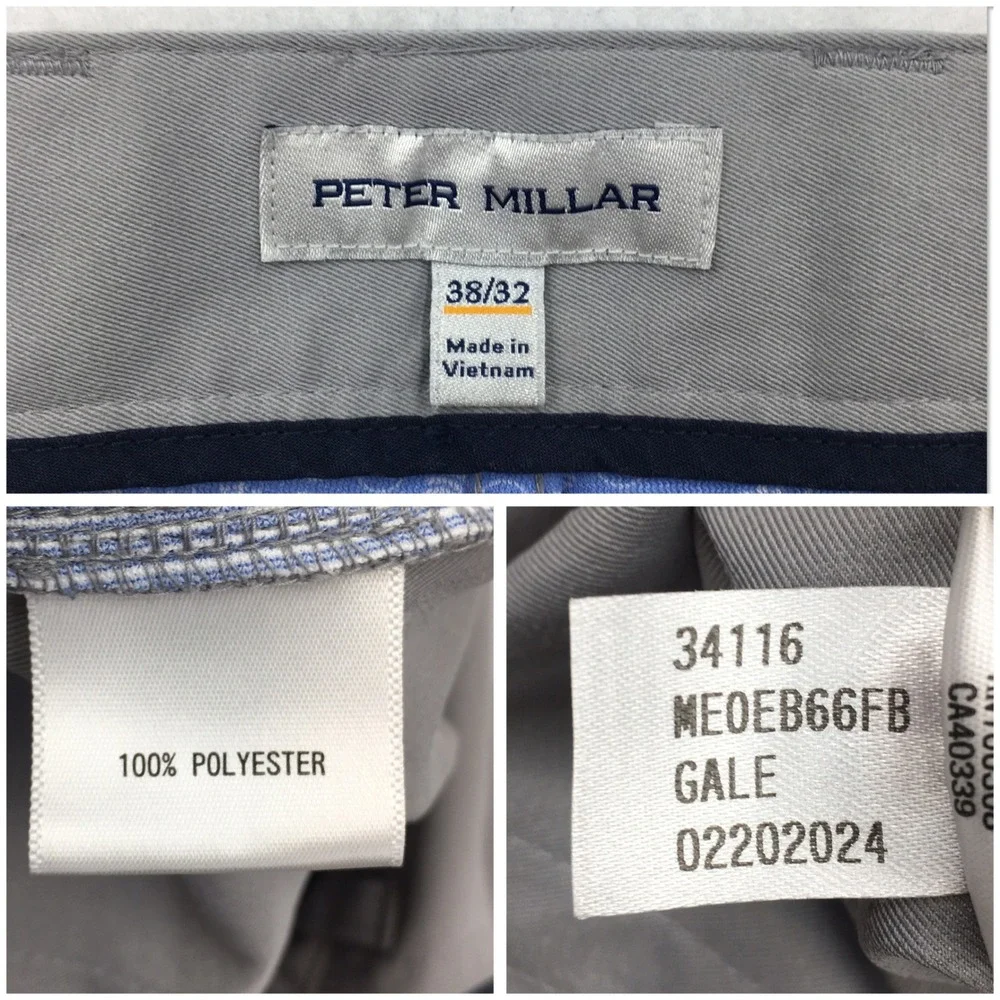 Peter Millar Gale Performance Pants Mens 38x32 Gray Five Pocket Golf Trousers